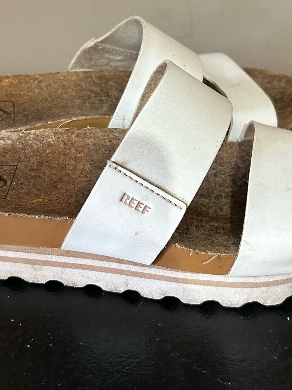 Reef Vista Hi Platform White Dual-Strap Cork Slide Sandals